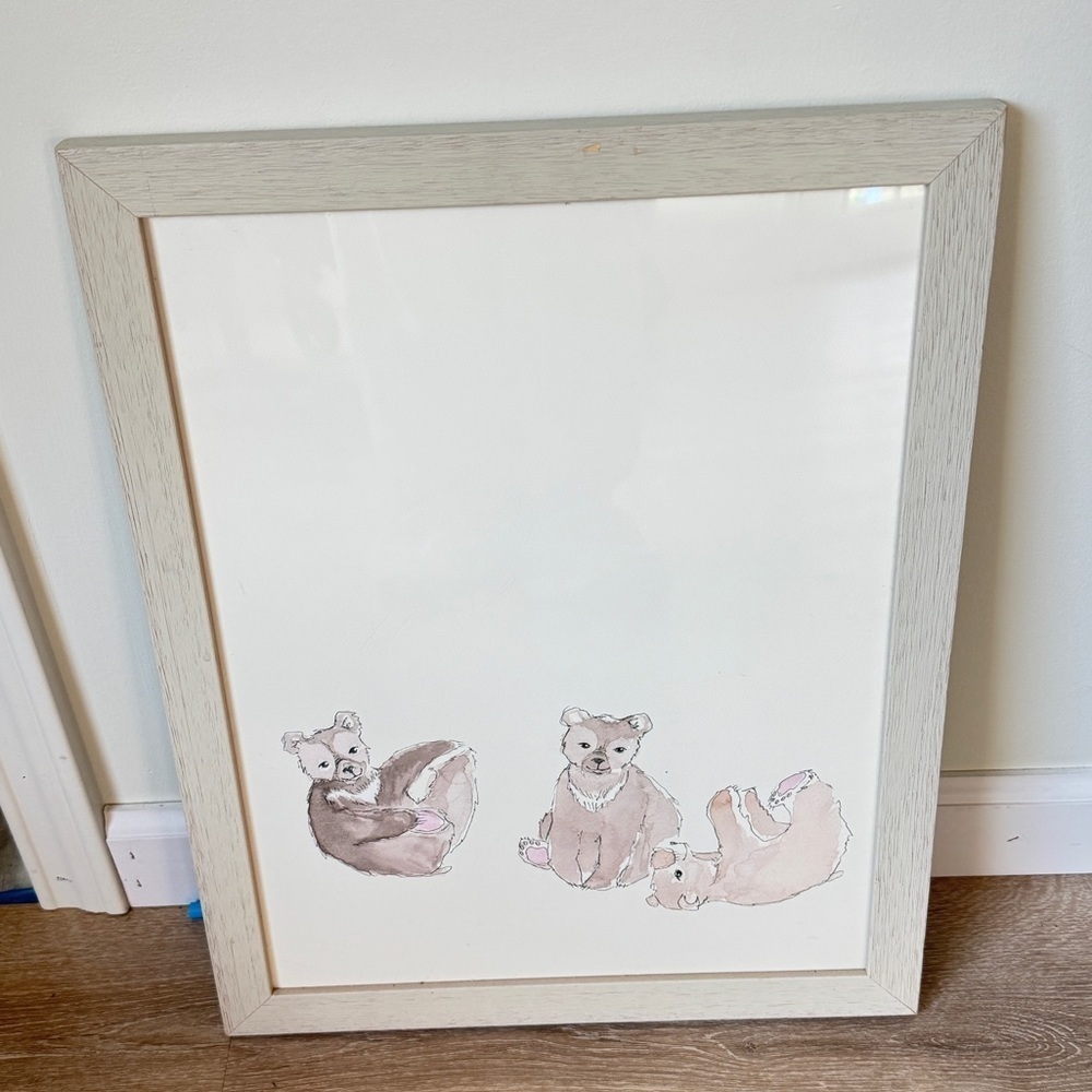 Restoration Hardware Baby nursery art framed birch decor neutral watercolor bear